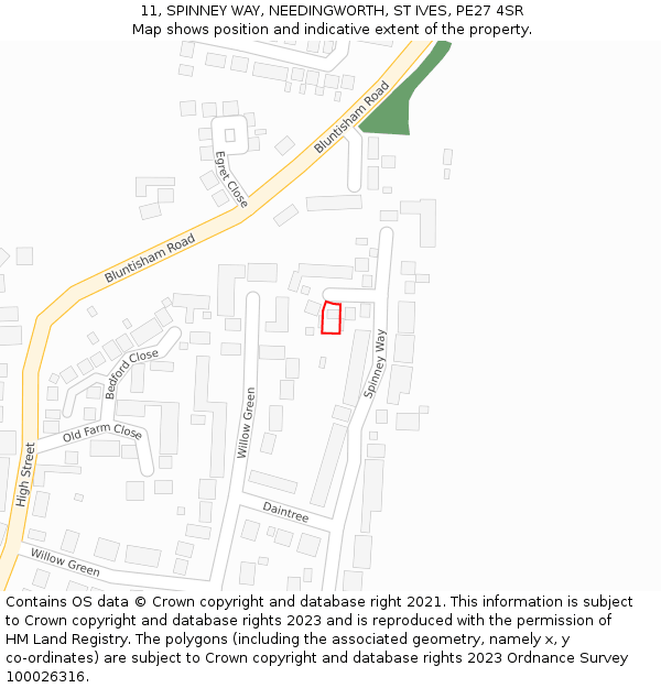 11, SPINNEY WAY, NEEDINGWORTH, ST IVES, PE27 4SR: Location map and indicative extent of plot