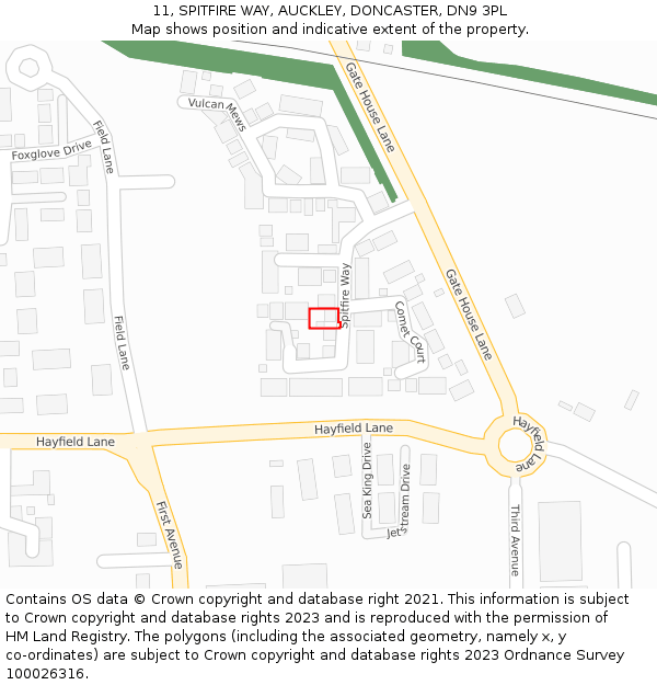 11, SPITFIRE WAY, AUCKLEY, DONCASTER, DN9 3PL: Location map and indicative extent of plot