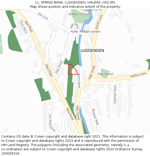 11, SPRING BANK, LUDDENDEN, HALIFAX, HX2 6PL: Location map and indicative extent of plot