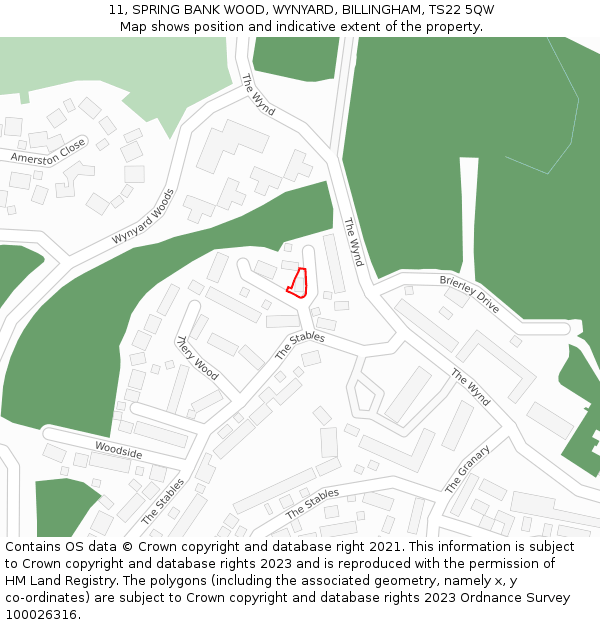 11, SPRING BANK WOOD, WYNYARD, BILLINGHAM, TS22 5QW: Location map and indicative extent of plot