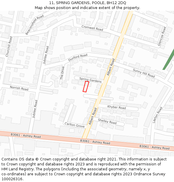 11, SPRING GARDENS, POOLE, BH12 2DQ: Location map and indicative extent of plot