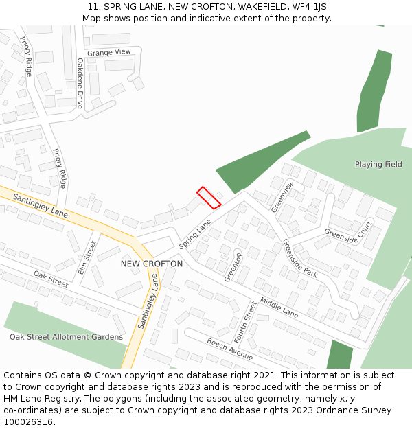 11, SPRING LANE, NEW CROFTON, WAKEFIELD, WF4 1JS: Location map and indicative extent of plot
