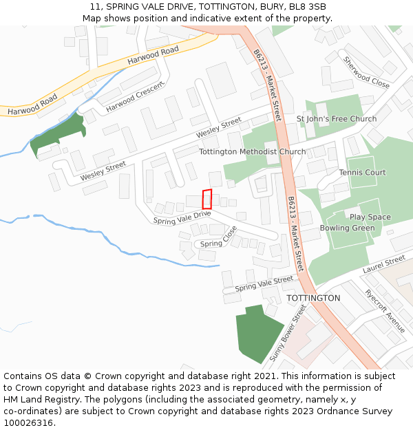 11, SPRING VALE DRIVE, TOTTINGTON, BURY, BL8 3SB: Location map and indicative extent of plot