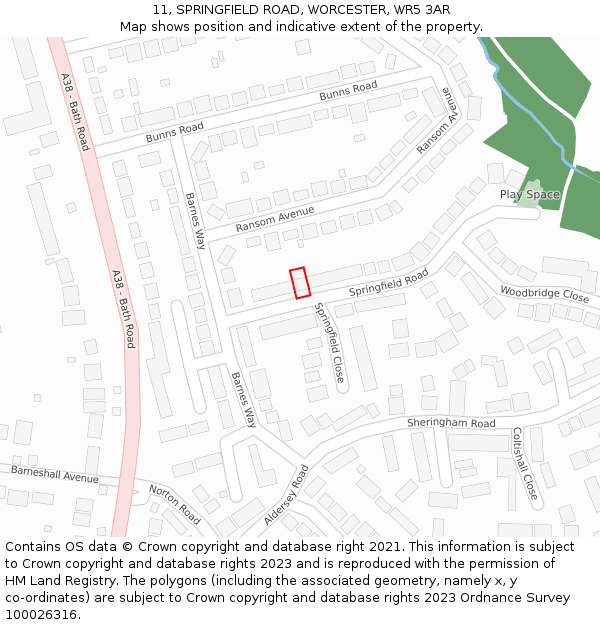 11, SPRINGFIELD ROAD, WORCESTER, WR5 3AR: Location map and indicative extent of plot