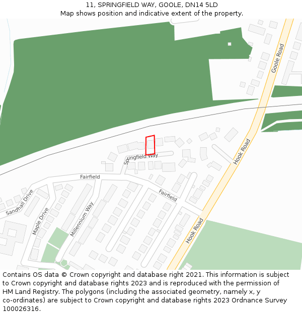 11, SPRINGFIELD WAY, GOOLE, DN14 5LD: Location map and indicative extent of plot