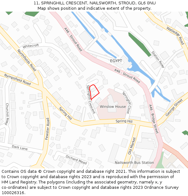 11, SPRINGHILL CRESCENT, NAILSWORTH, STROUD, GL6 0NU: Location map and indicative extent of plot