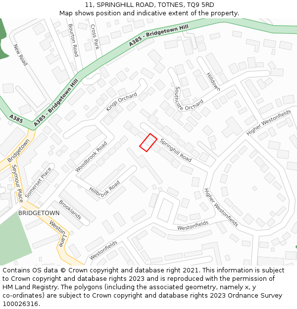 11, SPRINGHILL ROAD, TOTNES, TQ9 5RD: Location map and indicative extent of plot