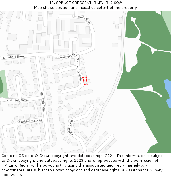 11, SPRUCE CRESCENT, BURY, BL9 6QW: Location map and indicative extent of plot