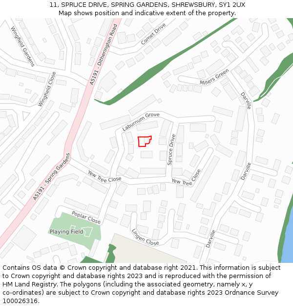 11, SPRUCE DRIVE, SPRING GARDENS, SHREWSBURY, SY1 2UX: Location map and indicative extent of plot