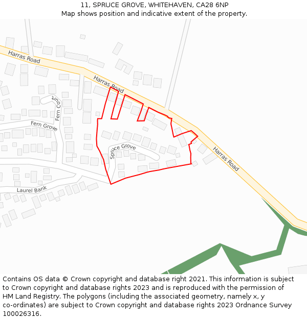 11, SPRUCE GROVE, WHITEHAVEN, CA28 6NP: Location map and indicative extent of plot