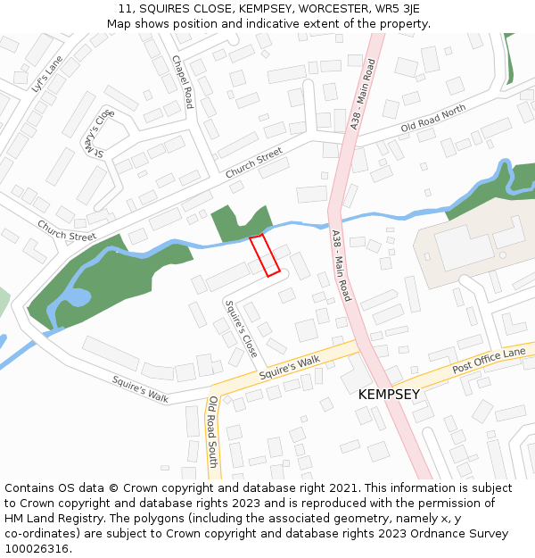 11, SQUIRES CLOSE, KEMPSEY, WORCESTER, WR5 3JE: Location map and indicative extent of plot