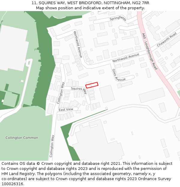 11, SQUIRES WAY, WEST BRIDGFORD, NOTTINGHAM, NG2 7RR: Location map and indicative extent of plot