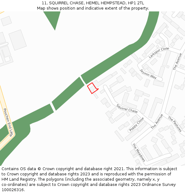 11, SQUIRREL CHASE, HEMEL HEMPSTEAD, HP1 2TL: Location map and indicative extent of plot