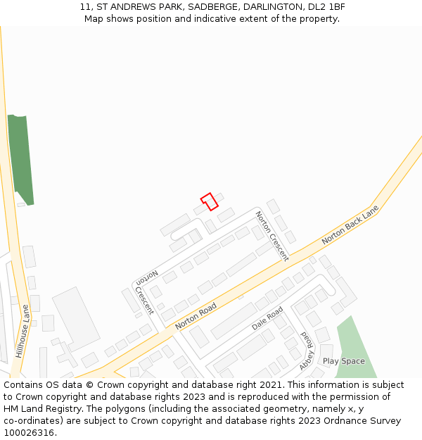 11, ST ANDREWS PARK, SADBERGE, DARLINGTON, DL2 1BF: Location map and indicative extent of plot