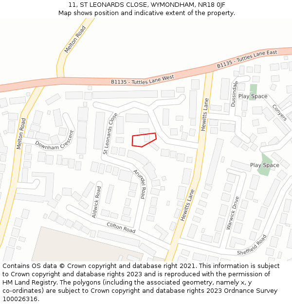 11, ST LEONARDS CLOSE, WYMONDHAM, NR18 0JF: Location map and indicative extent of plot