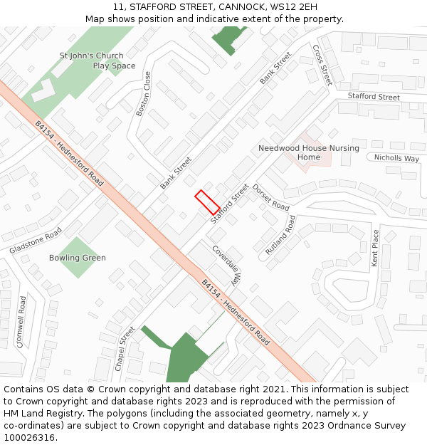 11, STAFFORD STREET, CANNOCK, WS12 2EH: Location map and indicative extent of plot