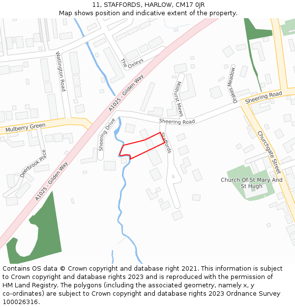 11, STAFFORDS, HARLOW, CM17 0JR: Location map and indicative extent of plot