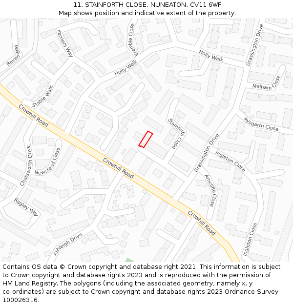 11, STAINFORTH CLOSE, NUNEATON, CV11 6WF: Location map and indicative extent of plot