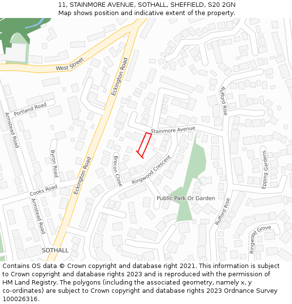 11, STAINMORE AVENUE, SOTHALL, SHEFFIELD, S20 2GN: Location map and indicative extent of plot