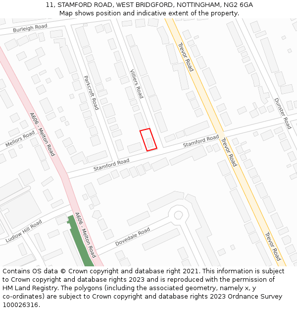 11, STAMFORD ROAD, WEST BRIDGFORD, NOTTINGHAM, NG2 6GA: Location map and indicative extent of plot