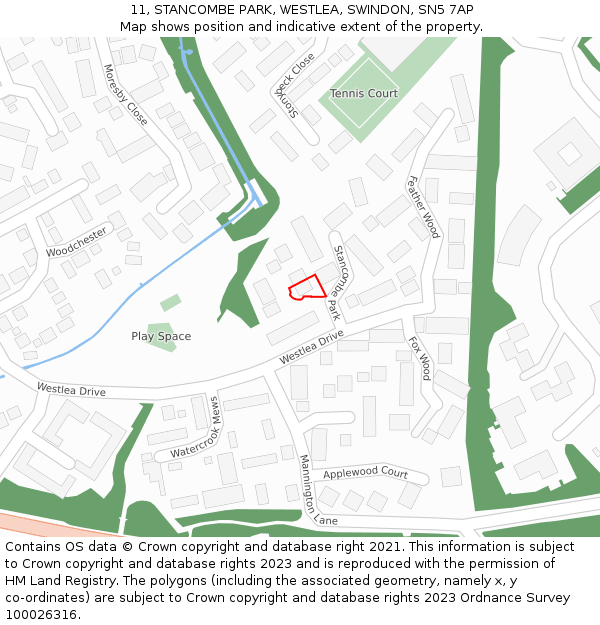 11, STANCOMBE PARK, WESTLEA, SWINDON, SN5 7AP: Location map and indicative extent of plot