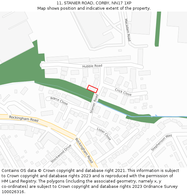 11, STANIER ROAD, CORBY, NN17 1XP: Location map and indicative extent of plot