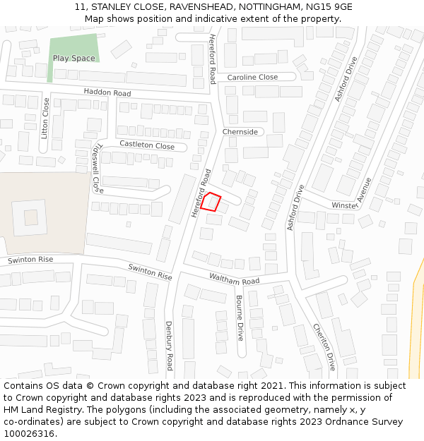 11, STANLEY CLOSE, RAVENSHEAD, NOTTINGHAM, NG15 9GE: Location map and indicative extent of plot