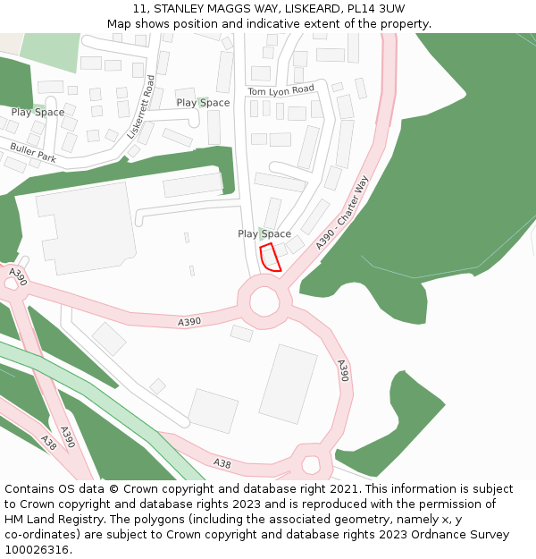 11, STANLEY MAGGS WAY, LISKEARD, PL14 3UW: Location map and indicative extent of plot