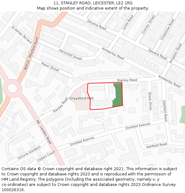 11, STANLEY ROAD, LEICESTER, LE2 1RG: Location map and indicative extent of plot