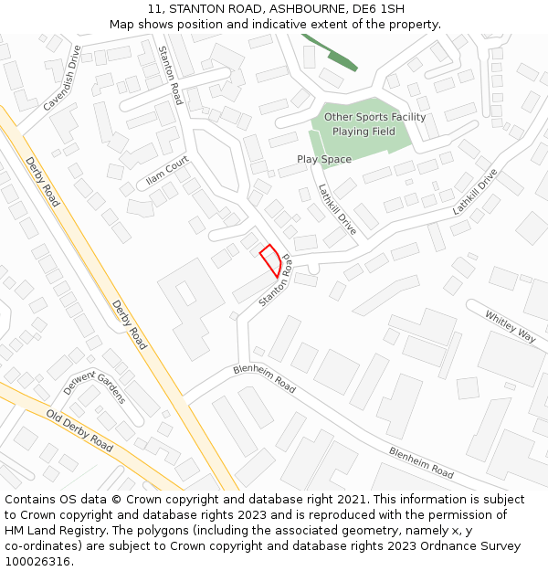 11, STANTON ROAD, ASHBOURNE, DE6 1SH: Location map and indicative extent of plot