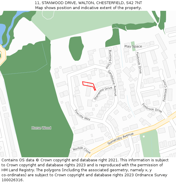 11, STANWOOD DRIVE, WALTON, CHESTERFIELD, S42 7NT: Location map and indicative extent of plot