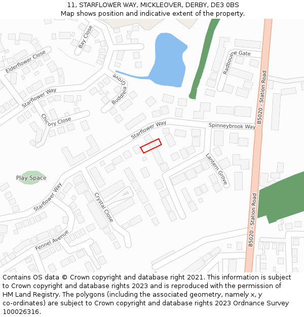 11, STARFLOWER WAY, MICKLEOVER, DERBY, DE3 0BS: Location map and indicative extent of plot