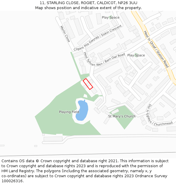 11, STARLING CLOSE, ROGIET, CALDICOT, NP26 3UU: Location map and indicative extent of plot