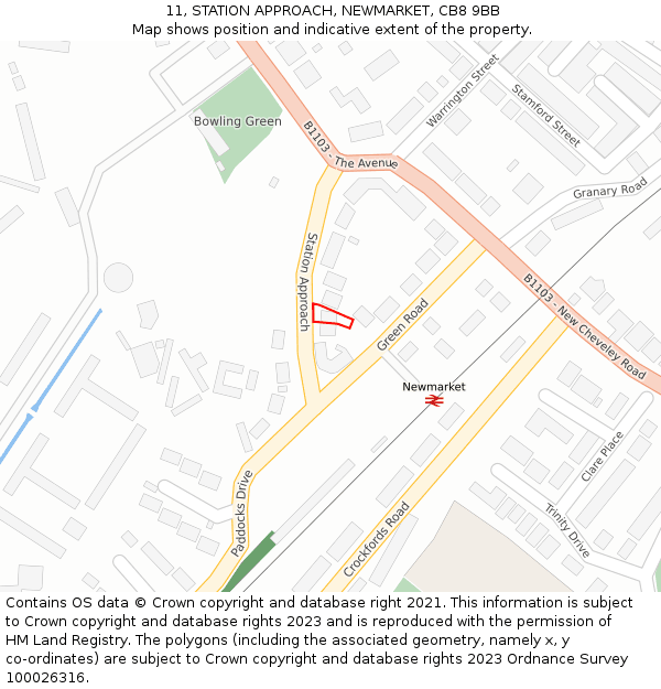 11, STATION APPROACH, NEWMARKET, CB8 9BB: Location map and indicative extent of plot