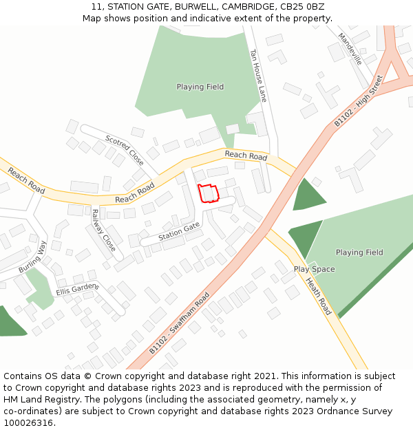 11, STATION GATE, BURWELL, CAMBRIDGE, CB25 0BZ: Location map and indicative extent of plot