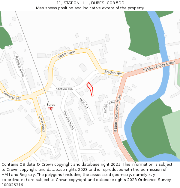 11, STATION HILL, BURES, CO8 5DD: Location map and indicative extent of plot