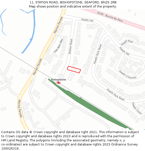 11, STATION ROAD, BISHOPSTONE, SEAFORD, BN25 2RB: Location map and indicative extent of plot