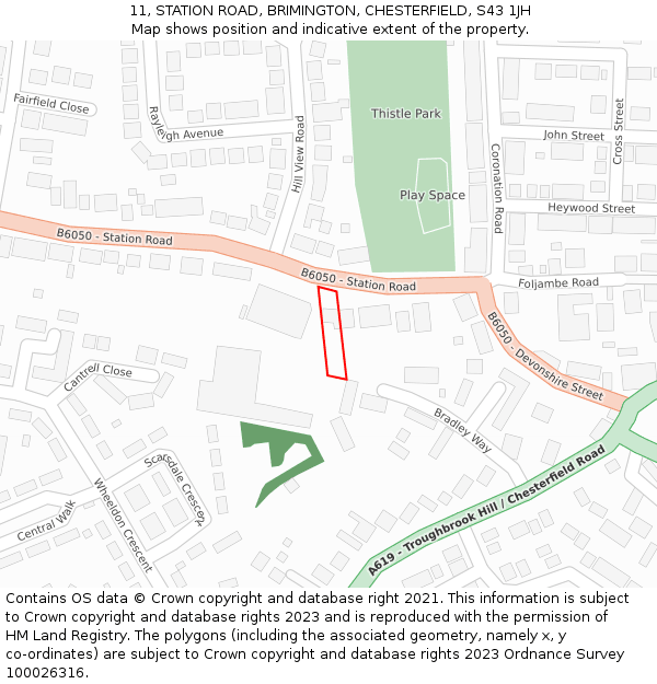 11, STATION ROAD, BRIMINGTON, CHESTERFIELD, S43 1JH: Location map and indicative extent of plot