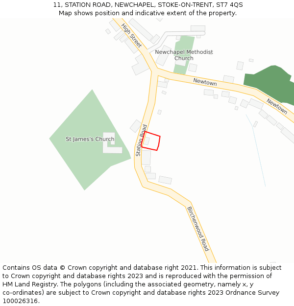 11, STATION ROAD, NEWCHAPEL, STOKE-ON-TRENT, ST7 4QS: Location map and indicative extent of plot