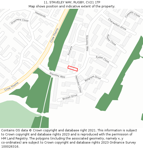 11, STAVELEY WAY, RUGBY, CV21 1TP: Location map and indicative extent of plot