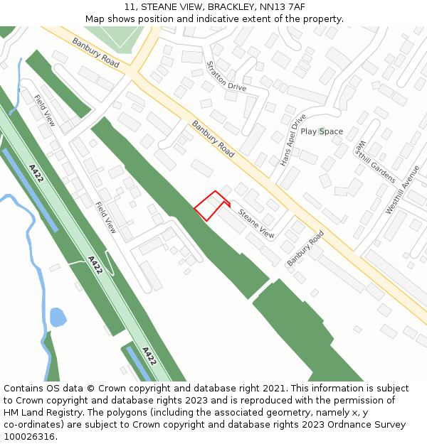 11, STEANE VIEW, BRACKLEY, NN13 7AF: Location map and indicative extent of plot