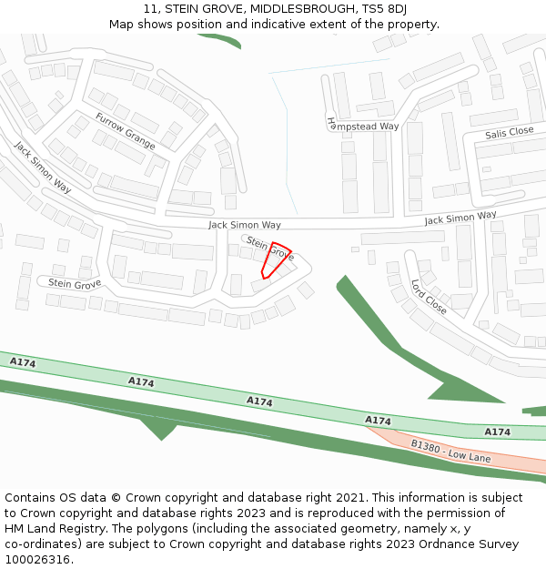 11, STEIN GROVE, MIDDLESBROUGH, TS5 8DJ: Location map and indicative extent of plot