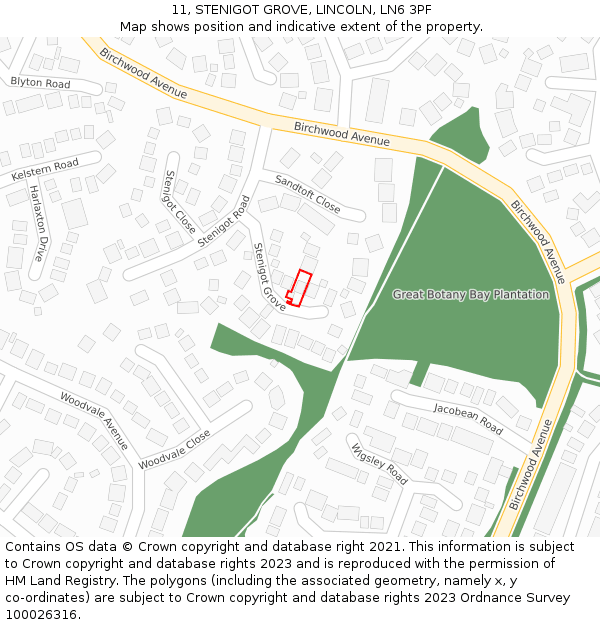 11, STENIGOT GROVE, LINCOLN, LN6 3PF: Location map and indicative extent of plot