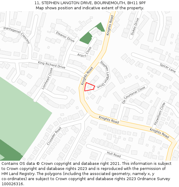 11, STEPHEN LANGTON DRIVE, BOURNEMOUTH, BH11 9PF: Location map and indicative extent of plot