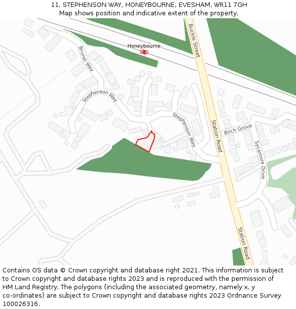 11, STEPHENSON WAY, HONEYBOURNE, EVESHAM, WR11 7GH: Location map and indicative extent of plot