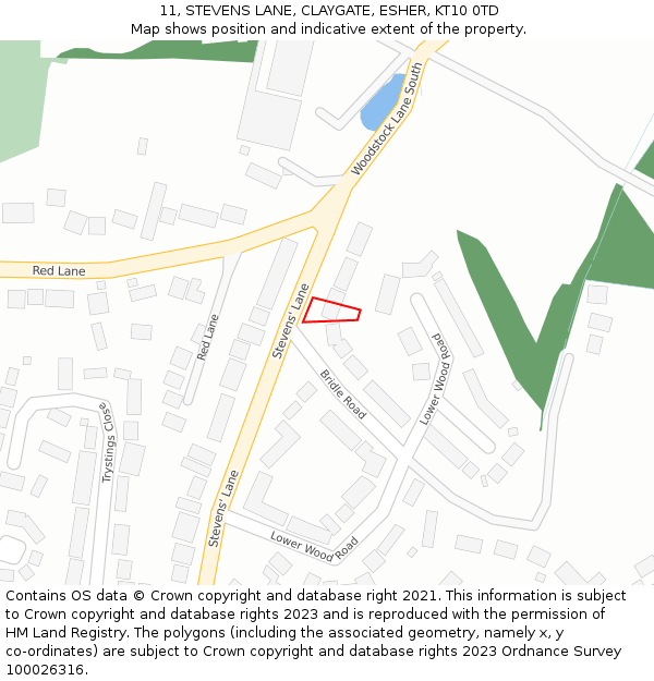 11, STEVENS LANE, CLAYGATE, ESHER, KT10 0TD: Location map and indicative extent of plot