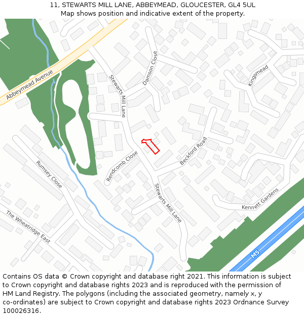 11, STEWARTS MILL LANE, ABBEYMEAD, GLOUCESTER, GL4 5UL: Location map and indicative extent of plot
