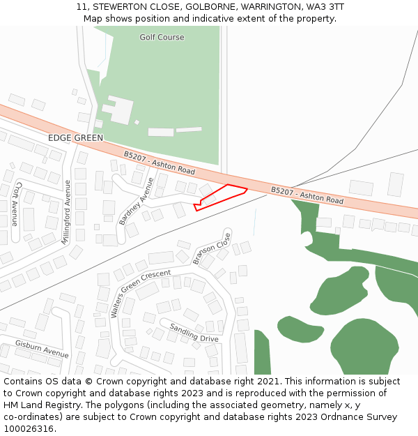 11, STEWERTON CLOSE, GOLBORNE, WARRINGTON, WA3 3TT: Location map and indicative extent of plot