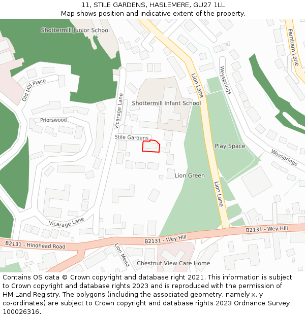 11, STILE GARDENS, HASLEMERE, GU27 1LL: Location map and indicative extent of plot