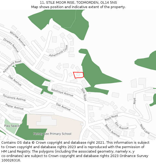 11, STILE MOOR RISE, TODMORDEN, OL14 5NS: Location map and indicative extent of plot
